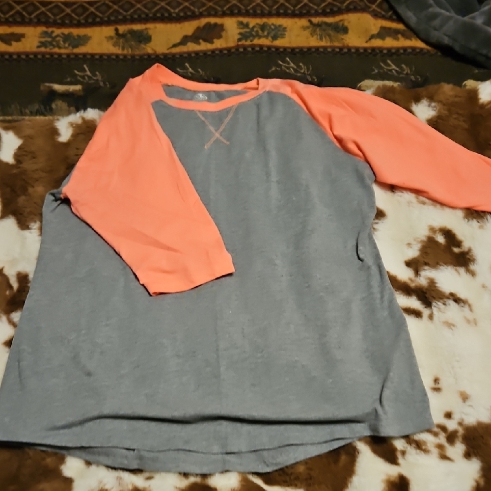 Athletic Works Gray and Coral Long Sleeve Tee